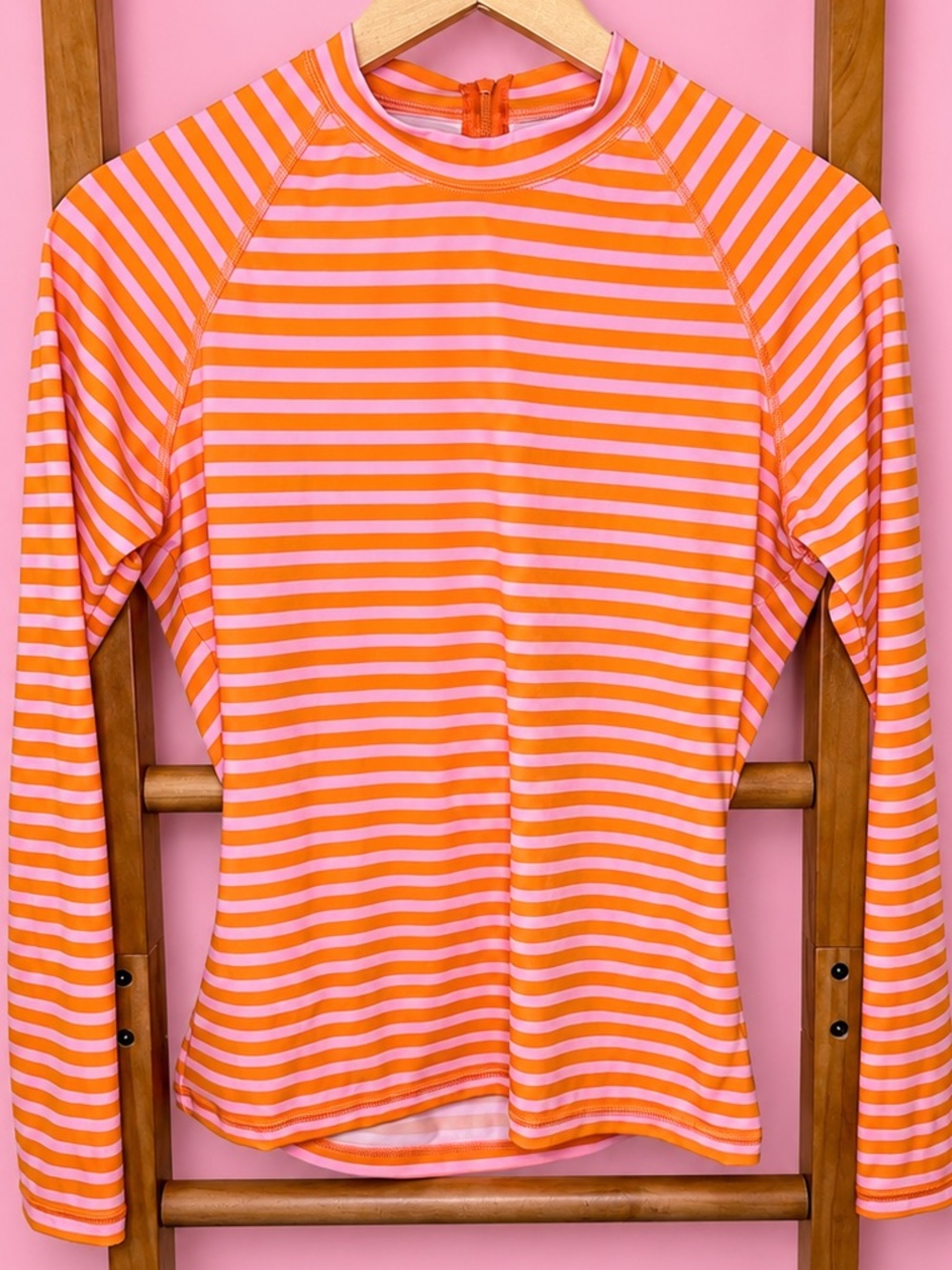 J.Crew Pink Orange Stripe UPF 50 Long Sleeve Rash Guard Swim Top L